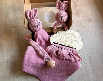 Cesta rosa para bebé, set de regalo para bebé, set de regalo para recién nacido, regalo para baby shower, regalo para recién nacido, regalo para niña, regalo rosa para bebé, regalo rosa