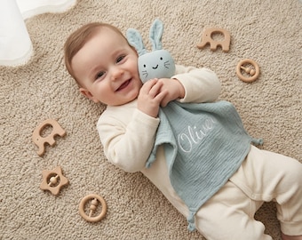 Mantita de apego personalizada para bebé, color verde salvia, manta de seguridad bordada, nombre personalizado, mantita de apego unisex para bebé, regalo para bebé con nombre, manta para bebé