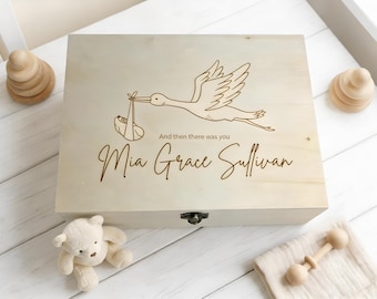 Caja de madera grabada con el nombre del bebé, caja de recuerdos para bebé, regalo personalizado para recién nacido, caja de recuerdos, idea de regalo para recién nacido, caja de regalo unisex