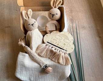 Cesta de regalo para bebé color crema, set de regalo para bebé, set de regalo para recién nacido, regalo para baby shower, regalo para recién nacido, regalo para bebé de género neutro, regalo para recién nacido