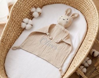 Manta de bebé personalizada color beige, manta de seguridad bordada, regalo neutro para bebé, nombre personalizado, manta unisex, regalo para bebé con nombre