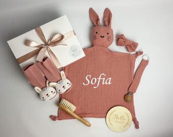 Set de regalo personalizado para bebé, set de regalo para recién nacido, regalo para baby shower, regalo rosa para bebé, regalo para recién nacido, cesta para bebé, regalo para niña