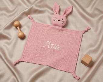 Manta de apego personalizada para bebé en color rosa, manta de seguridad bordada, manta con nombre personalizado, manta de apego para niña, regalo para bebé con nombre, regalo para bebé