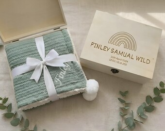 Engraved Baby Keepsake Box With Personalised Blanket, Personalised Gift For New Baby, Memory Box, Newborn Gift, Unisex Gift, Personalized