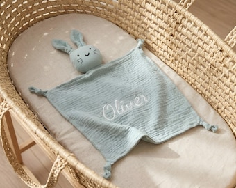 Mantita de apego personalizada para bebé, color verde salvia, manta de seguridad bordada, nombre personalizado, mantita de apego unisex para bebé, regalo para bebé con nombre, manta para bebé
