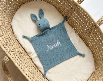 Mantita de apego personalizada para bebé color turquesa, manta de seguridad bordada, nombre personalizado, mantita de apego unisex para bebé, regalo para bebé con nombre, manta para bebé