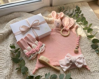 Set de regalo para recién nacidos, set de regalo para bebé, regalo para baby shower, regalo para bebé, set de regalo rosa para bebé, caja de regalo para recién nacidos, cesta para bebé, regalo para niña