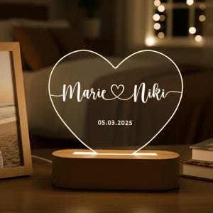 Personalized Night Light for Couple, Custom LED Heart Couple Name Light, Shaped Name Lamp, Name and Date, Anniversary Gift, Christmas Gift