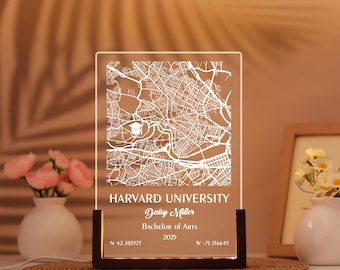 Custom Campus Map Night Light, Personalized College Map LED Lamp, University Map Acrylic Plaque, Unique Graduation Gift for Class of 2025