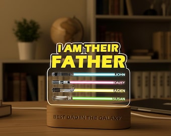 Personalisierte LED-Nachtlicht, personalisiertes Geschenk für Papa, Nachtlicht mit Kindernamen, Geschenk für Vater von Kindern, Lichtschwert-Zeichen