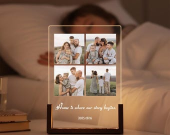 Personalized Photo Night Light, Custom Photo Collage LED Lamp, Family Memorial Gift, Anniversary Gift for Couple, Birthday Gift for Her Him