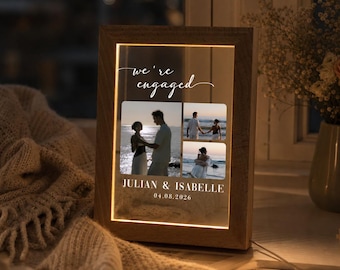 Personalized Engagement Photo Frame, Engagement Couple Gifts, Anniversary gift, Wedding Favors, Custom Night Light, Valentine's Day Gifts