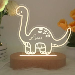 Dinosaur Night Light, Custom Name Night Light, Kids Personalized Acrylic Night Light, Led Kids Bedroom Decor, Birthday Gift for Girl or Boy