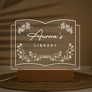 Personalized Library Sign Night Light, Library Decor, Bookshelf Decor,  Bookish Gift, Bookish Decor, Gift for Book Lover, Gift for Reader