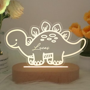 Dinosaur Night Light, Custom Name Night Light, Kids Personalized Acrylic Night Light, Led Kids Bedroom Decor, Birthday Gift for Girl or Boy