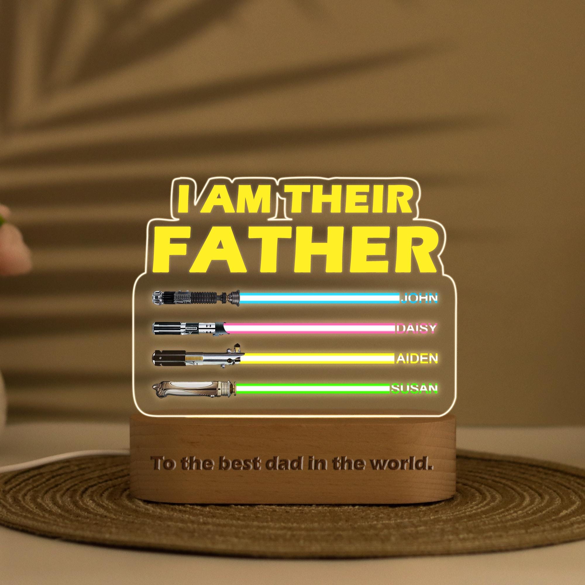 Custom I Am Their Father LED Night Light, Personalized Gift for Dad, Night Light with Kids Names, Gift for Father from Kids, Lightsaber Sign