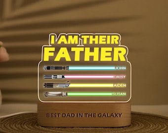 Custom I Am Their Father LED Night Light, Personalized Gift for Dad, Night Light with Kids Names, Gift for Father from Kids, Lightsaber Sign