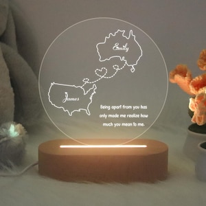 Benutzerdefinierte Zwei Karte Nachtlicht, Fern Beziehung Lampe, Geschenk zum Ausgehen, Jubiläumsgeschenk, Geschenk für Paar, immer unter dem gleichen Himmel