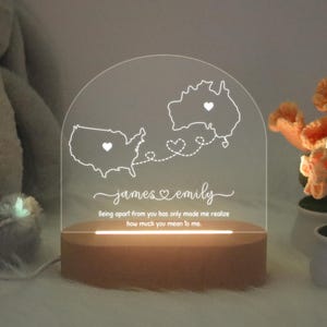 Veilleuse personnalisée à deux cartes, lampe pour relations interurbaines, cadeau de départ, cadeau d'anniversaire, cadeau pour couple, toujours sous le même ciel