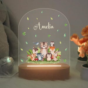 Luce notturna personalizzata per neonati, lampada notturna con simpatici animali, lampada notturna con nome, luci notturne a LED per bambini nella foresta, regalo per baby shower