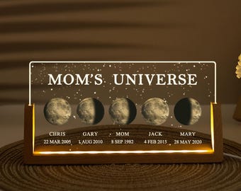 Custom Moon Phase by Date Gift, Personalized Moon Phase with Kid Name Night Light, Mother&#39;s Day Gift, Gift for Grandma, Custom Lunar By Date