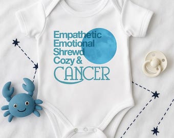Cancer Zodiac Baby Bodysuit: Astrology Outfit, Multiple Sleeve Options