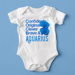 Regalo de cumpleaños para bebé de astrología / Mameluco de Acuario / Seguro, original, inteligente, valiente / Bebé unisex de astrología / Enero-Febrero / 100 % algodón
