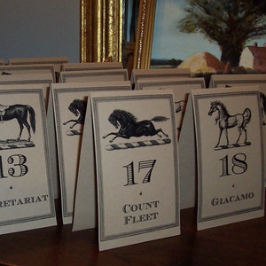 Equestrian Kentucky Derby Table Numbers, Winners Horse Race Cards , Large Kraft or Cream Set 24 Wedding Decor, Racing Rehearsal Dinner image 5