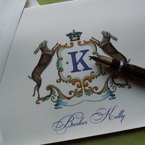 Personalized Bunny Rabbit Family Crest Monogram Note Cards - Etsy Hong Kong