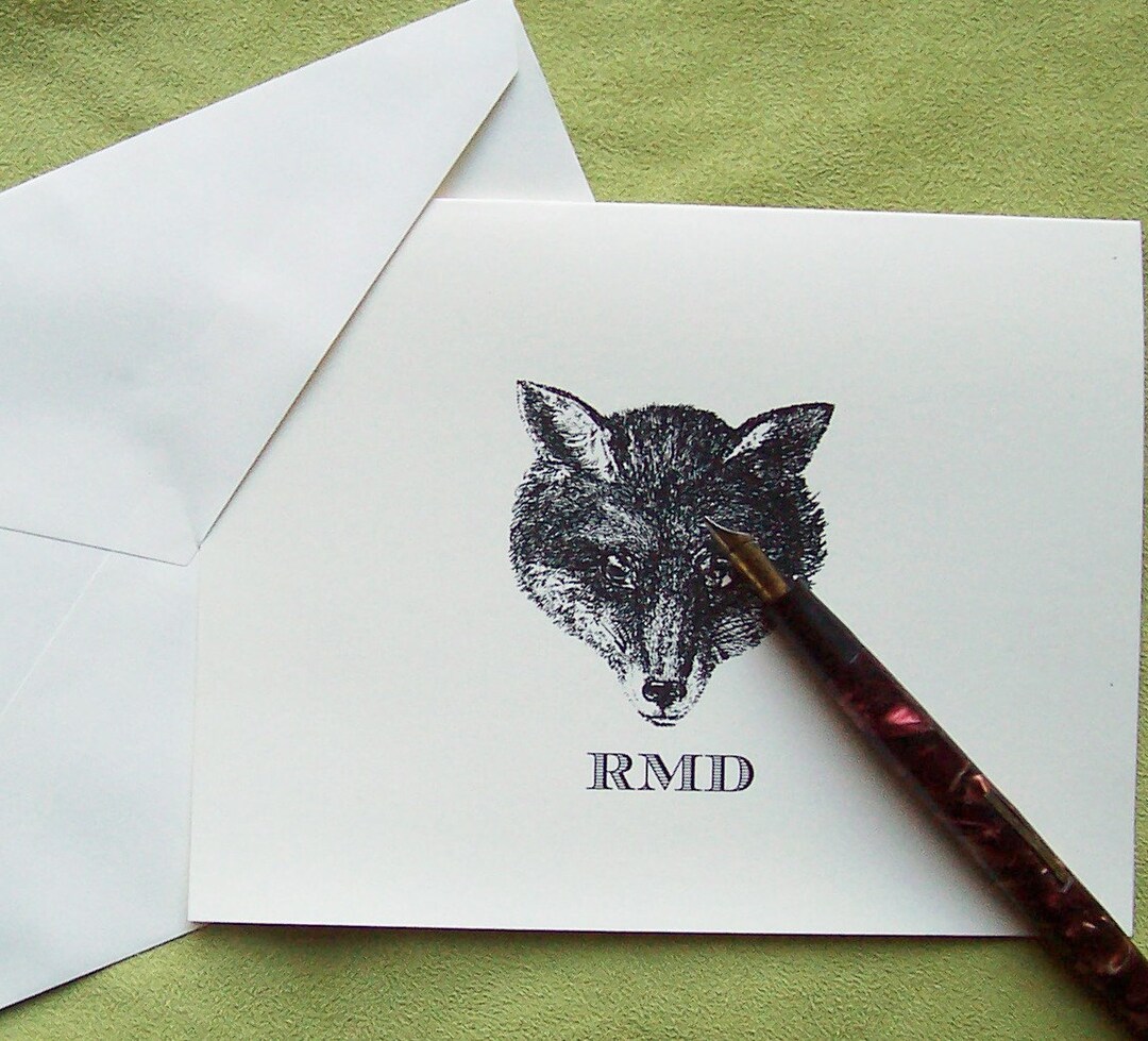 Notelets With Fox Pattern Fox Personalized Notecards, Monogrammed Fox Note Cards, Man Gift Fox ...