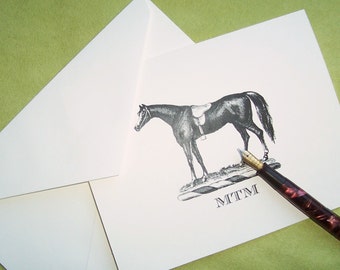 Equestrian Horse Personalized Note Cards, Horse Stationery Notecards, 10 Derby Monogrammed English Saddle Hunt Riding Stationery, HappyHound