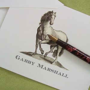 Personalized Horse Notecard, Custom Monogrammed Stationery, Equestrian Note Card, Set 10 Farm Country Equestrian, Stallion, 17th century art