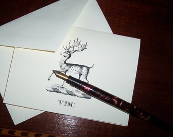Personalized Deer, Stag, Elk Stationery, Monogrammed Note Cards, set 10 Deer Stag Elk Mountain Lodge Cabin Thank You Cards. Gift for Him Her