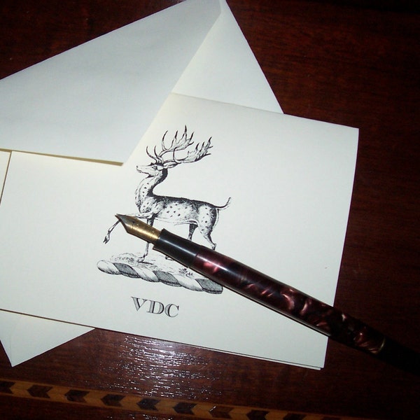 Personalized Deer, Stag, Elk Stationery, Monogrammed Note Cards, set 10 Deer Stag Elk Mountain Lodge Cabin Thank You Cards. Gift for Him Her