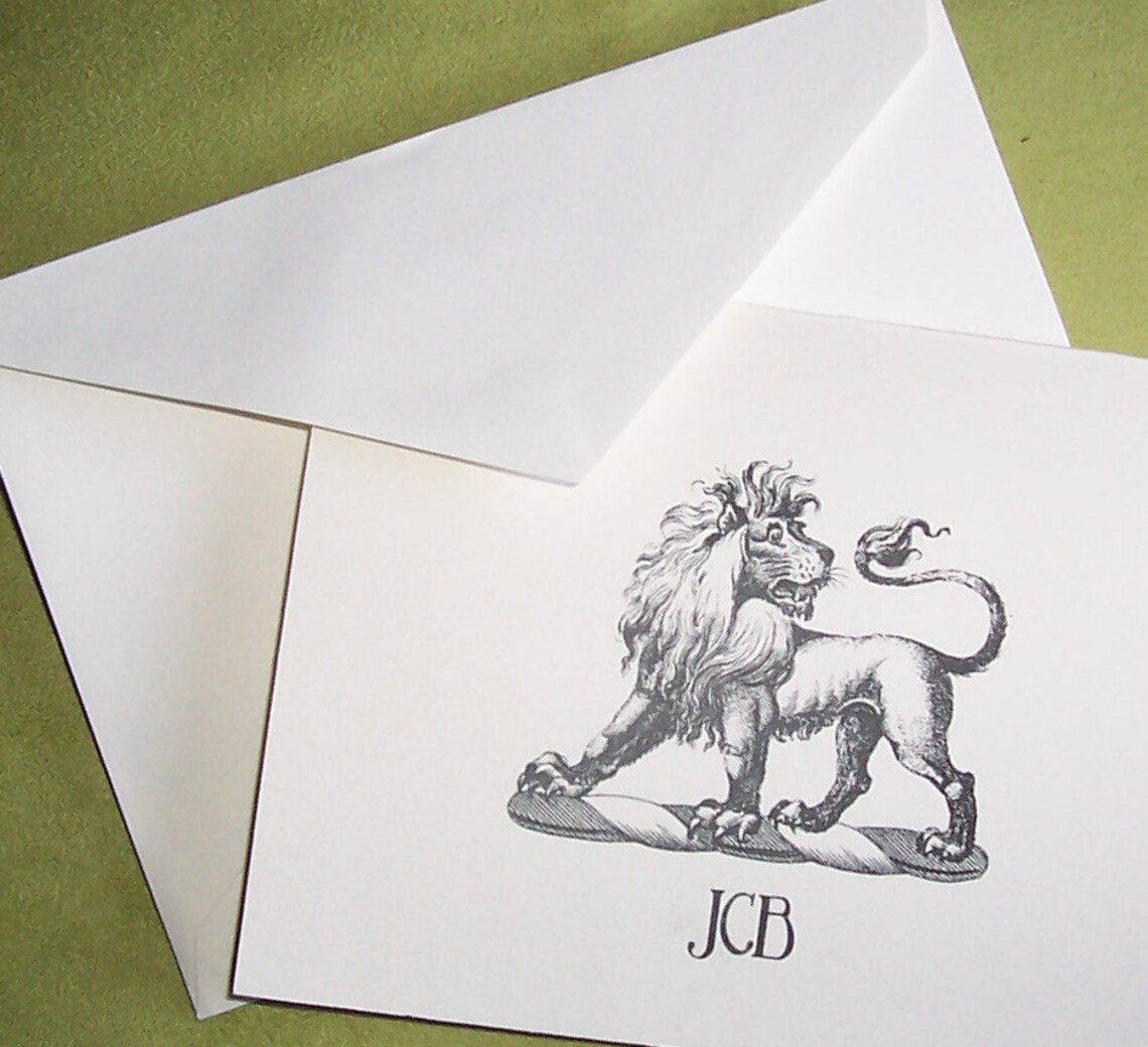 Lion Personalized Monogrammed Note Cards Stationery Stationary Etsy