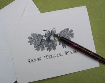 Oakleaf Acorn Personalized Notecards Vintage Inspired Oak Leaves Note Cards Gift Woodland Forest Stationery monogram Set 10 Mountain Cabin