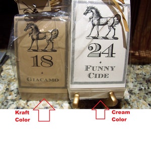 Equestrian Kentucky Derby Table Numbers, Winners Horse Race Cards , Large Kraft or Cream Set 24 Wedding Decor, Racing Rehearsal Dinner image 2