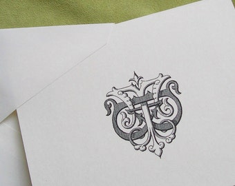 Personalized Notecards, Intertwined Initials Note Cards, Custom Monogram Stationery, Wedding, Monogrammed Victorian Vintage