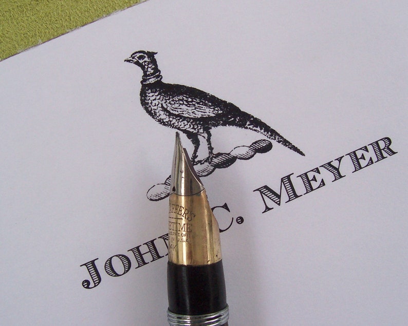 May include: A black and white illustration of a pheasant on a white background. The illustration is part of a logo for John C. Meyer.