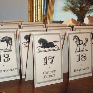 Equestrian Kentucky Derby Table Numbers, Winners Horse Race Cards , Large Kraft or Cream Set 24 Wedding Decor, Racing Rehearsal Dinner image 1