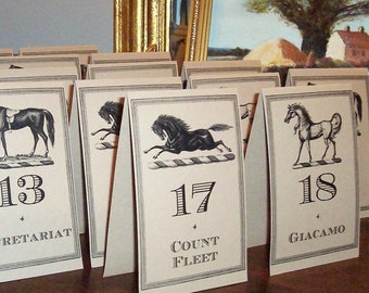 Equestrian Kentucky Derby Table Numbers, Winners Horse Race Cards , Large Kraft or Cream Set 24 Wedding Decor, Racing Rehearsal Dinner