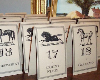 Equestrian Kentucky Derby Table Numbers, Winners Horse Race Cards , Large Kraft or Cream Set 24 Wedding Decor, Racing Rehearsal Dinner