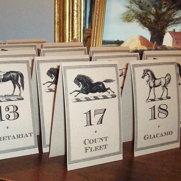 Equestrian Kentucky Derby Table Numbers, Winners Horse Race Cards , Large Kraft or Cream Set 24 Wedding Decor, Racing Rehearsal Dinner