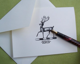 Deer Stag Elk Personalized Notecards. Monogrammed Deer Note Cards, Stag Stationery, Heraldic Set 10 Mountain Cabin Lodge Thank You Gift