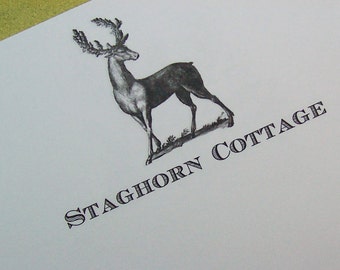 Personalized Notepad Stag, Deer Elk Monogrammed Gift Stationery Note Pad, Museum Antique Antlers Hunting Lodge Cabin Country Woodland Forest