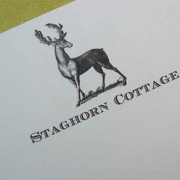 Personalized Notepad Stag, Deer Elk Monogrammed Gift Stationery Note Pad, Museum Antique Antlers Hunting Lodge Cabin Country Woodland Forest