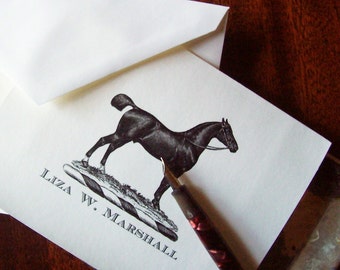 Horse Personalized Notecards, Equestrian Stationery, Cropped Tail Note Cards, Monogrammed Set 10 Custom, Dressage Riding Country HappyHound