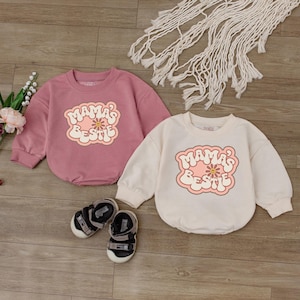 Mama&#39;s Bestie Baby Romper, Retro Baby Girl Bodysuit, Mommy Daughter Clothes, I Love Mom Gift, Little Girl Outfit, Newborn Girls, big sister