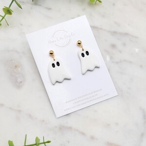 Curved Ghost Polymer Clay Dangle Earrings | Cute Halloween Clay Earrings | Halloween Fall Autumn Ghost Clay Earrings | Handmade