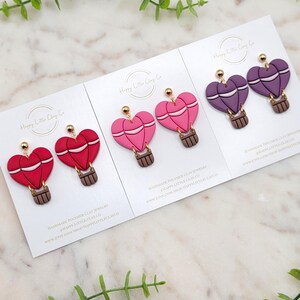 Heart Air Balloon Polymer Clay Dangle Earring | Cute Valentine&#39;s Day Earring | Fun Love Themed Jewelry | Galentine&#39;s Gift for Her | Handmade